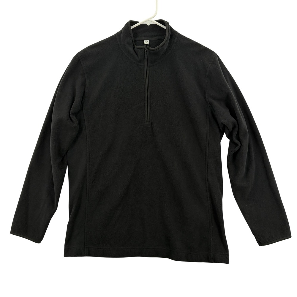 Uniqlo Sweater Mens XL Black Fleece‎ Quarter Zip Pullover Lightweight Warm Cozy
